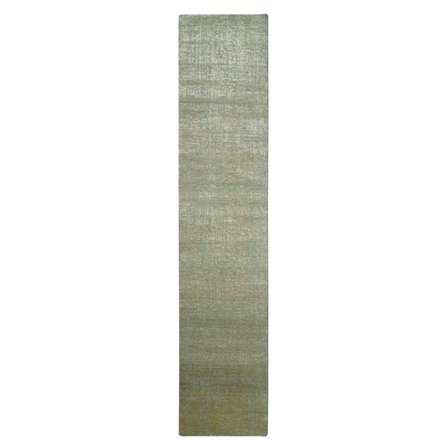 Sand Brown, Contemporary Design, Hand Knotted, Densely Woven, Persian Knot, Silk with Textured Wool Pile, Tone on Tone, Runner, Oriental 