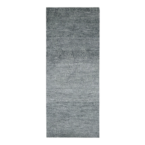 Flannel Gray, Contemporary Design, Hand Knotted, Densely Woven, Persian Knot, Silk with Textured Wool Pile, Tone on Tone, Narrow Runner, Oriental 