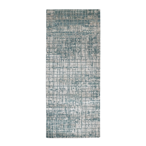 Whisper Pink, Contemporary Design, Hand Knotted, Densely Woven, Persian Knot, Silk with Textured Wool Pile, Tone on Tone, Narrow Runner, Oriental 