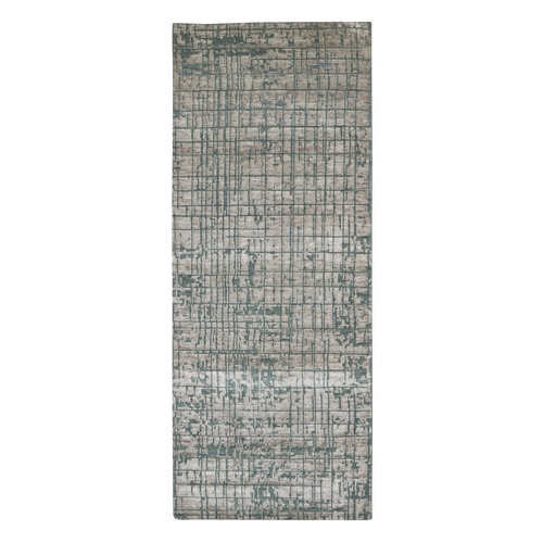 Whisper Pink, Contemporary Design, Hand Knotted, Densely Woven, Persian Knot, Silk with Textured Wool Pile, Tone on Tone, Narrow Runner, Oriental 