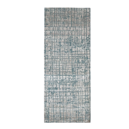 Whisper Pink, Contemporary Design, Hand Knotted, Densely Woven, Persian Knot, Silk with Textured Wool Pile, Tone on Tone, Narrow Runner, Oriental 