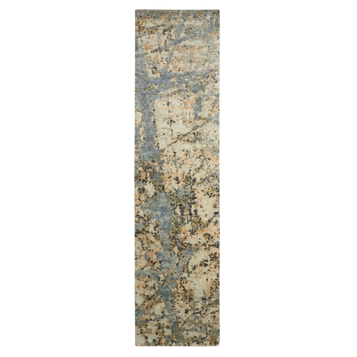 Laurel Green, Modern Abstract Design, Hand Knotted, 100% Wool, Persian Knot, Densely Woven, Runner, Oriental 