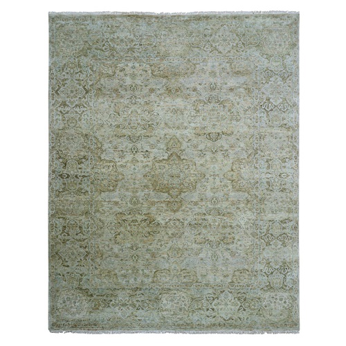 Haze Green with Natural Color Shades, Ancient Amritsar Design, Hand Knotted, Pure Wool, Denser Weave, Oriental 