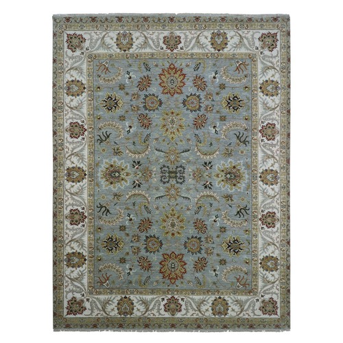 Dove Gray, Agra with Ziegler Design, Floral Motifs, Pure Wool, Hand Knotted, Vegetable Dyes, Oriental 