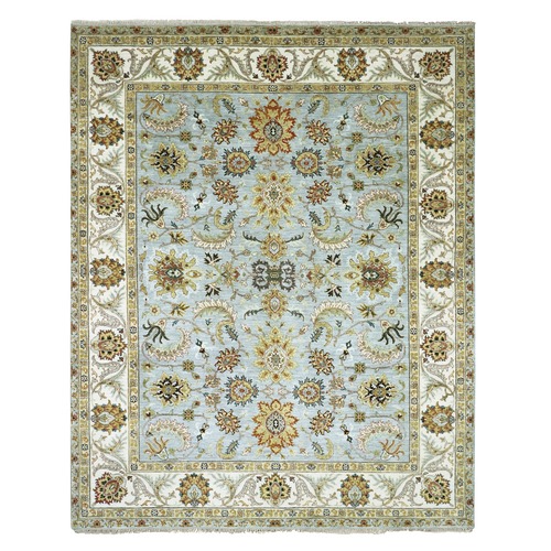 Glacier Gray, Hand Knotted, Agra with Ziegler Design, All Over Leaf Pattern, Pure Wool, Vegetable Dyes, Oriental 