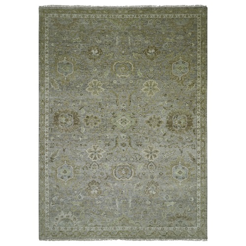 Dove Gray, Amritsar Design with Floral Motifs, Hand Knotted, 100% Wool, Denser Weave, Oriental 