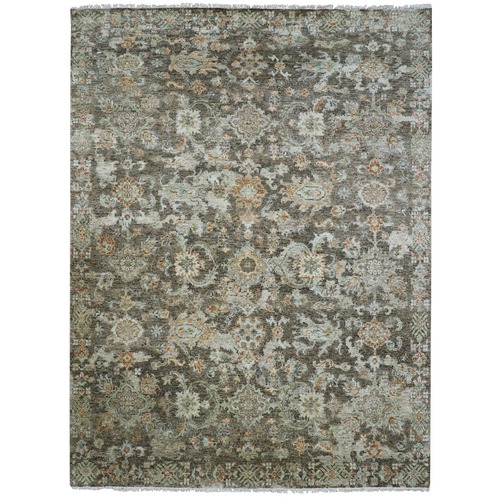 Walnut Brown, Agra with All Over Design, Hand Knotted, 100% Wool, Denser Weave, Oriental 