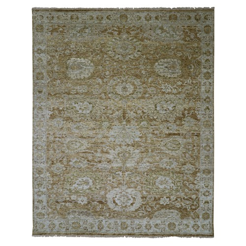Caramel Brown, Oushak with All Over Leaf Design, Hand Knotted, Pure Wool, Denser Weave, Oriental 