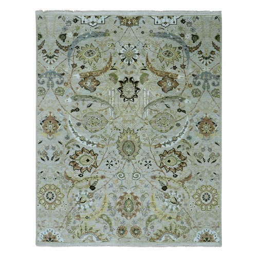 Sage Green, Sickle Leaf Design, Vegetable Dyes, Pure Wool, Hand Knotted, Densely Woven, Oriental 