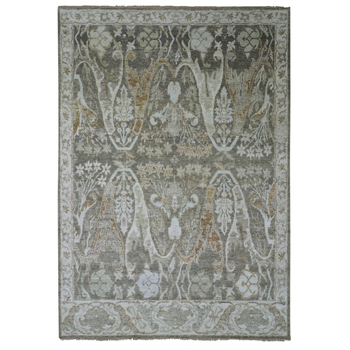 Dim Gray, Bijar Garus Design with Pastel Colors, Thick and Plush, Hand Knotted, Pure Wool, Oriental 