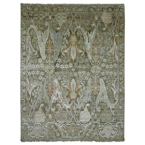 Coffee Brown, Bijar Garus Design with Pastel Colors, Thick and Plush, Hand Knotted, Pure Wool, Oriental 
