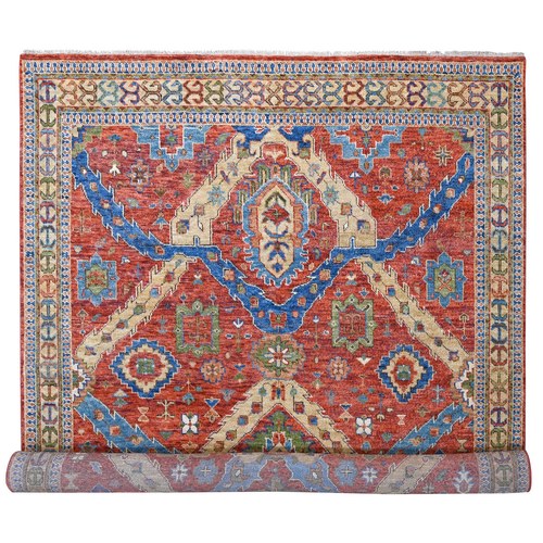 Coral Red, Heriz with All Over Design, Supple Collection Thick and Plush, Soft Wool Hand Knotted, Oversized Oriental Rug