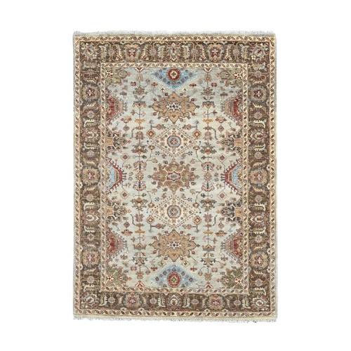Light Gray, Karajeh Design with Tribal Medallions, Extra Soft Wool, Hand Knotted, Oriental Rug