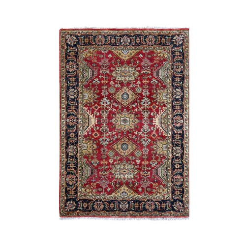 Red and Black, Karajeh Design, Organic Wool, Hand Knotted, Oriental Rug