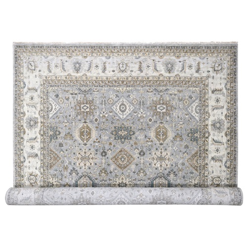 Lavender Gray with Lexicon White, Karajeh Design with Geometric Medallion, Extra Soft Wool, Hand Knotted, Natural Dyes, Oversized Oriental Rug