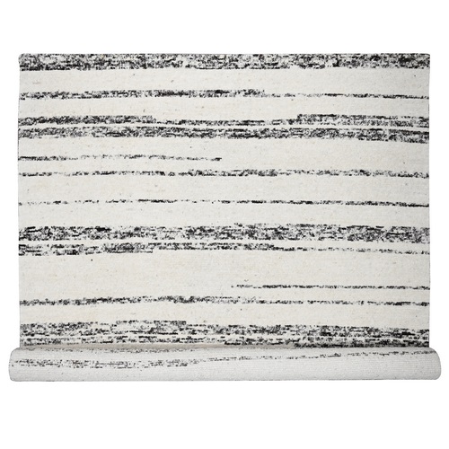 Dark Brown and Ivory, Striae Design, Thick and Plush, Organic Undyed Wool, Hand Knotted, Oversized Oriental Rug