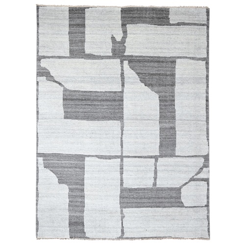 Grey, Pure Wool, Soft Pile, Hand knotted, Minimalist Design, Natural Dyes, Modern Oriental Rug