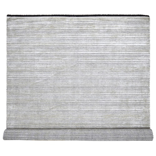 Taupe and Black, Modern Textured and Variegated Line Design, Wool and Plant Based Silk, Hand Loomed, Oriental Rug