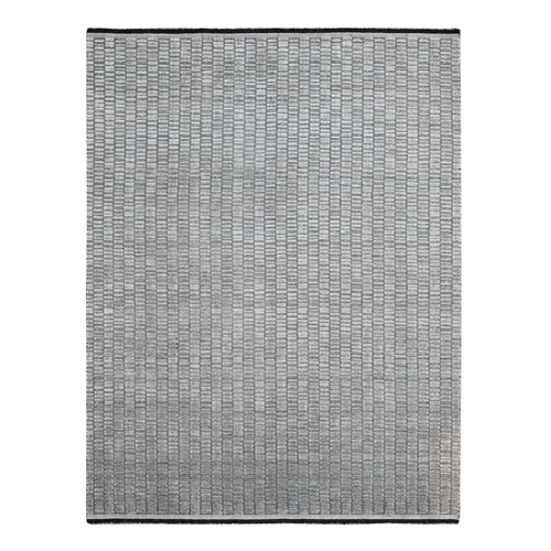 Black and Gray, Wool and Plant Based Silk, Modern Textured Roman Floor Design, Hand Loomed, Oriental 
