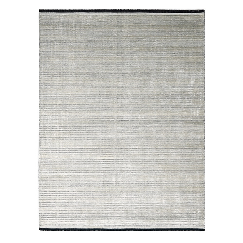 Taupe, Wool and Plant Based Silk, Modern Textured and Variegated Line Design, Hand Loomed, Oriental 