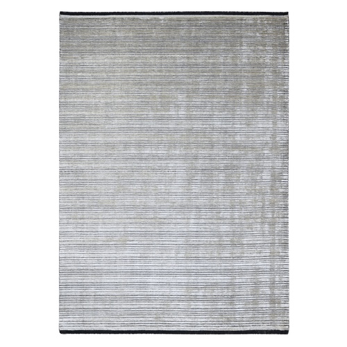 Taupe and Black, Wool and Plant Based Silk, Hand Loomed, Modern Textured and Variegated Line Design, Oriental 