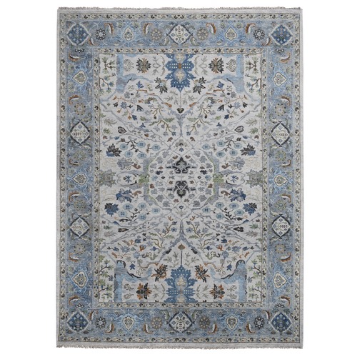 Ivory, Extra Soft Wool Hand Knotted, Oushak with All Over Design Dense Weave, Oriental Rug