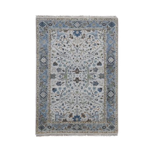 Ivory, Organic Wool Hand Knotted, Oushak with All Over Design Dense Weave, Oriental Rug