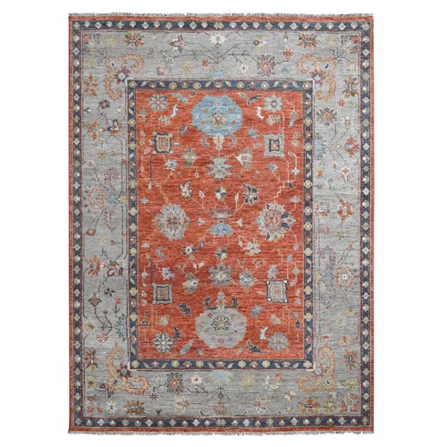 Rust Red, Hand Knotted Oushak Design, Supple Collection Thick and Plush, Extra Soft Wool, Oriental Rug
