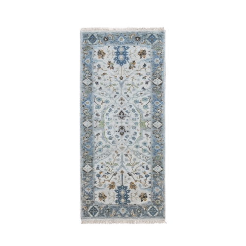 Ivory, Hand Knotted Oushak with All Over Design, Soft Wool, Dense Weave, Oriental Runner Rug