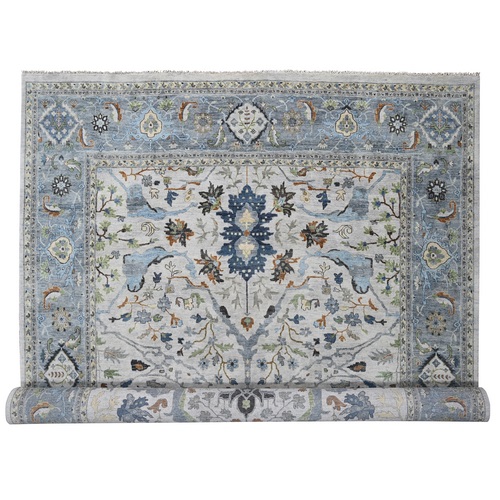 Light Gray, Hand Knotted Oushak with All Over Design, Dense Weave, Extra Soft Wool, Oversized Oriental Rug