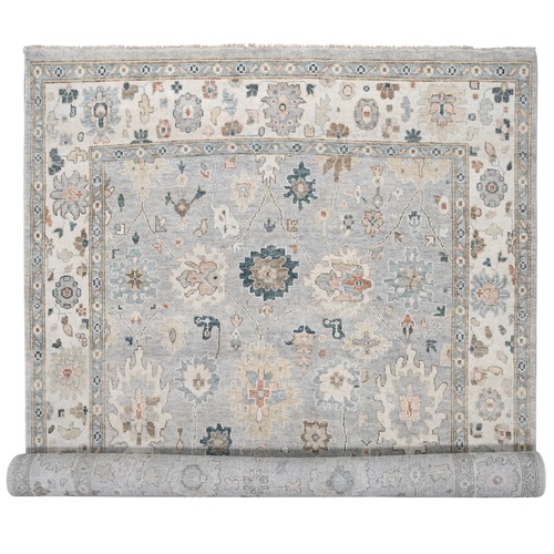 Light Gray, Oushak with All Over Design Supple Collection, Thick and Plush, Extra Soft Wool, Hand Knotted, Oversized Oriental 