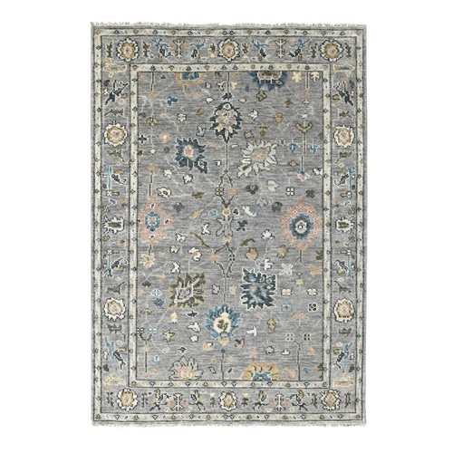 Gray with Pop of Color, Oushak Design, Plush and Lush Supple Collection, Soft Wool Hand Knotted, Oriental Rug