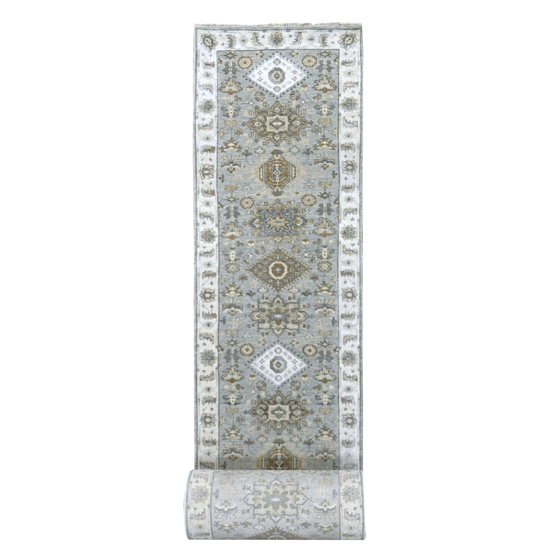 2x3 Hand Knotted Ivory and Charcoal Geometrical Design Wool Area Rug in  2023