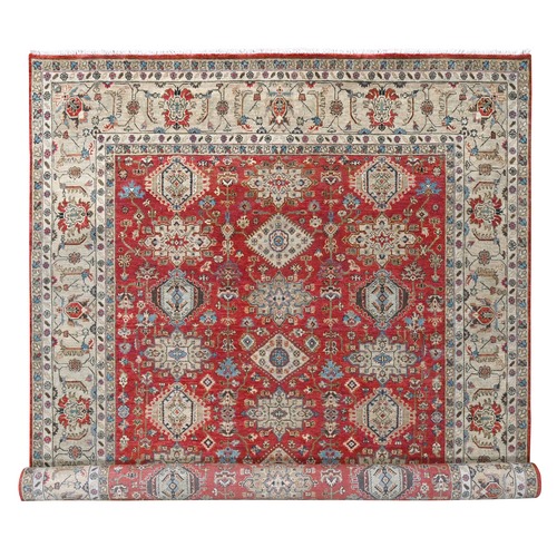 Auburn Red, Hand Knotted, Pure Wool,  Karajeh Design, Soft to the Touch Pile, Oriental 