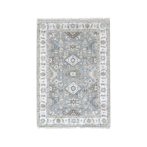 Oxford Gray, Hand Knotted, Karajeh Design with Geometric Medallion, Extra Soft Wool, Oriental Rug