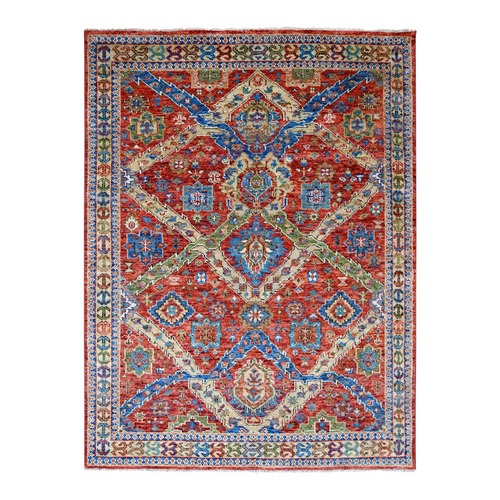 Carnelian Red, Hand Knotted, Soft Wool, Heriz with All Over Design, Supple Collection, Thick and Plush, Oriental Rug