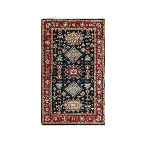 Denim Black, Karajeh Design with All Over Pattern, Vegetable Dyes, Soft Pile, Pure Wool, Hand Knotted, Oriental Rug
