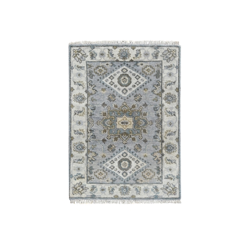 Rock Ridge Gray, Natural Dyes, 100% Wool, Hand Knotted, Karajeh and Geometric Design, Mat Oriental Rug 