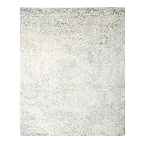 Atrium White with Stone Eagle Gray, Longer Hair Pile, Minimalist Tone on Tone Design, Thick and Soft, Organic Wool, Very Soft to Touch, Hand Knotted, Oriental Rug 