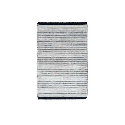 Taupe with Retro Black, Modern Textured and Variegated Line Design, Hand Loomed, 100% wool, Mat Oriental Rug