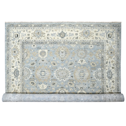 Cadet Gray with Acoustic White, Plush and Lush, Supple Collection, Hand Knotted, Oushak Design, Pure Wool, Oversized Oriental Rug 