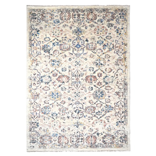 Acoustic White, Mahal Design, Transitional Natural Dyes, Supple Collection, Pure Wool, Plush and Lush, Hand Knotted, Oriental Rug