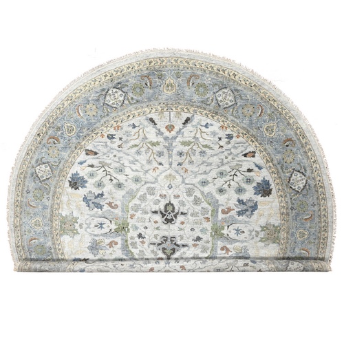 Gainsboro Gray, Oushak with Floral Motifs, Denser Weave, Soft Wool, Hand Knotted, Round Oriental Rug
