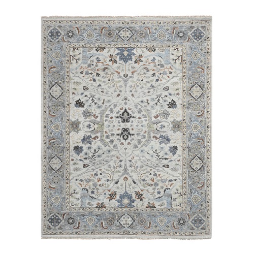 Medium and Cloud Gray, Oushak with Floral Motifs, Vegetable Dyes, Natural Wool, Densely Woven, Hand Knotted Oriental Rug