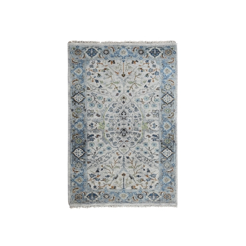 Cloud Gray, Hand Knotted Oushak with Floral Motifs, Extra Soft Wool, Denser Weave, Vegetable Dyes, Oriental Rug