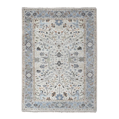 Gainsboro and Light Slate Gray, Hand Knotted Denser Weave Oushak Floral Motifs, Pure Wool Oriental 