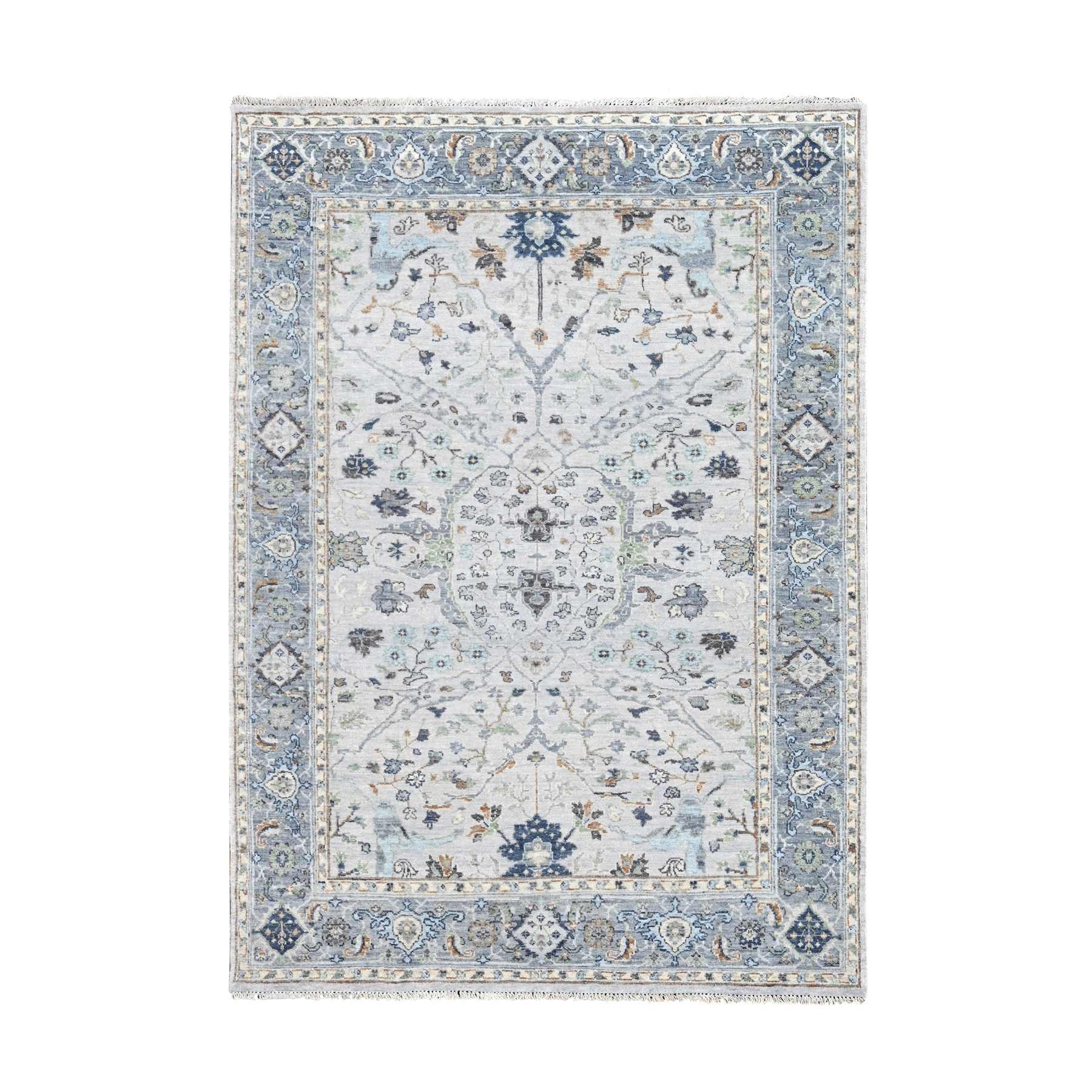 Abbey Stone Gray, All Over Floral Motifs Design Densely Woven, Natural Dyes, Hand Knotted Oushak 100% Wool, Oriental Rug