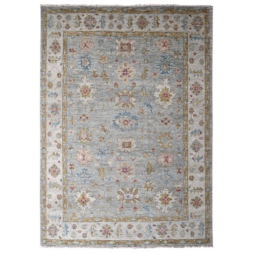 Palliadian Blue With Tapestry Beige Border, Oushak Inspired Supple Collection, Soft and Vibrant Pile, Shiny Wool, Hand Knotted Tone On Tone, Oriental Rug 