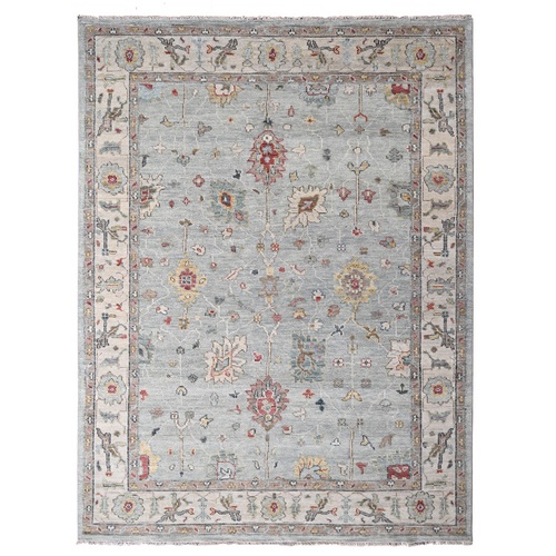 Yarmouth Blue With Palais White Border, Tone On Tone, Oushak Inspired Supple Collection, Hand Knotted Soft and Plush, Sustainable, 100% Wool Oriental Rug