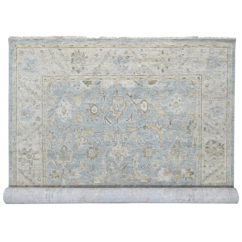 Windy Blue and Grant Beige, Oushak Design and Supple Collection, Soft and Vibrant Wool, Thick and Plush, Hand Knotted, Oriental Rug
